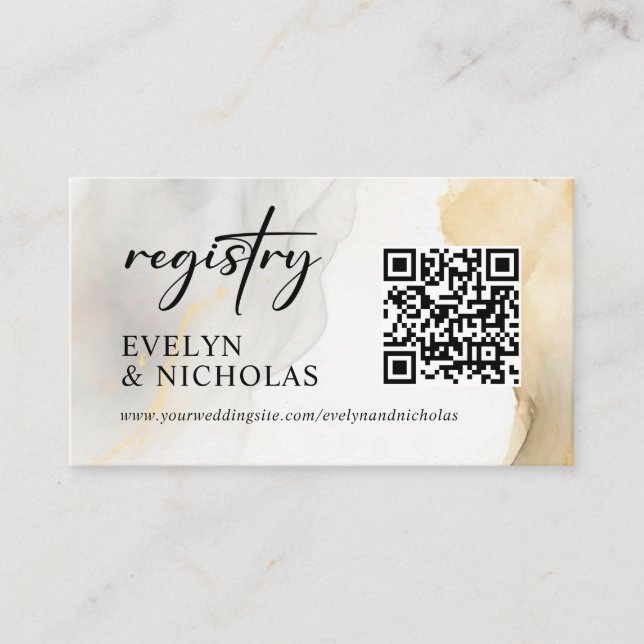 Carte D'accompagnement Site Web Code QR Registre Gold Grey Floral Mariage (Devant)