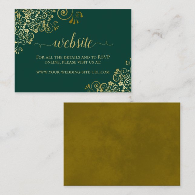 Carte D'accompagnement Site Web de Mariage à Broderie Florale Verte Émera (Devant / Derrière)