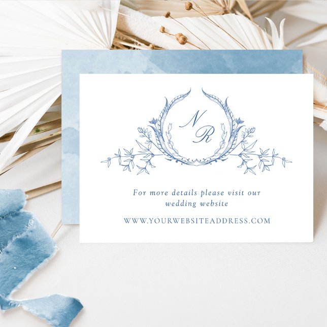 Carte D'accompagnement Site Web de Mariage à Monogramme Aquarelle Bleu Cl (Créateur téléchargé)