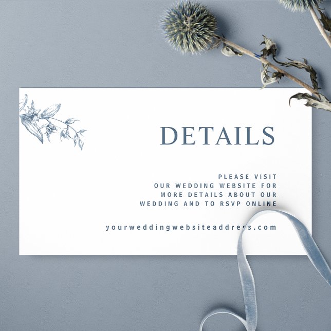 Carte D'accompagnement Site Web de Mariage blanc et bleu chic / Détails (Créateur téléchargé)