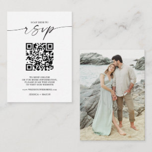 Carte D'accompagnement Site Web de Mariage de script minimal QR Code RSVP