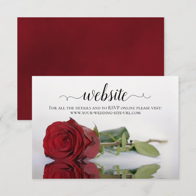 Carte D'accompagnement Site Web de mariage élégant de Rose rouge à longue (Devant / Derrière)
