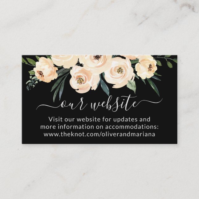 Carte D'accompagnement Site Web de Mariage Floral Beige Rose Noir (Devant)