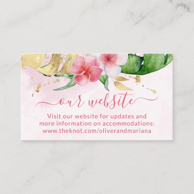 Carte D'accompagnement Site Web de Mariage Floral Tropical (Devant)