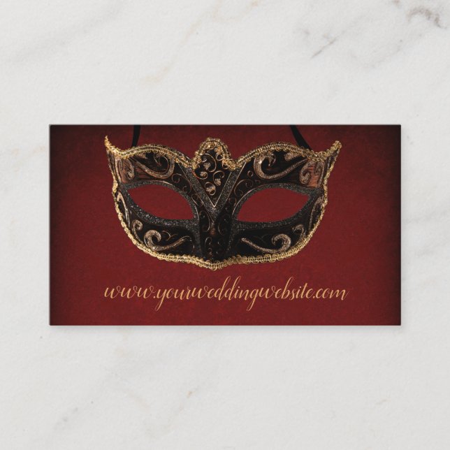 Carte D'accompagnement Site Web de Mariage Masqué Rouge et Or (Devant)