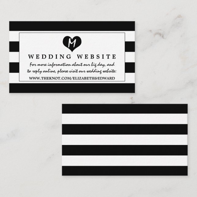 Carte D'accompagnement Site Web de Mariage moderne chic noir et blanc (Devant / Derrière)