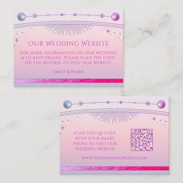 Carte D'accompagnement Site Web de Mariage Mystic Sunset Rose RSVP QR Cod (Devant / Derrière)