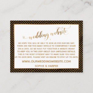 Carte D'accompagnement Site Web de Mariage Noir Script Cœurs Diamants Or