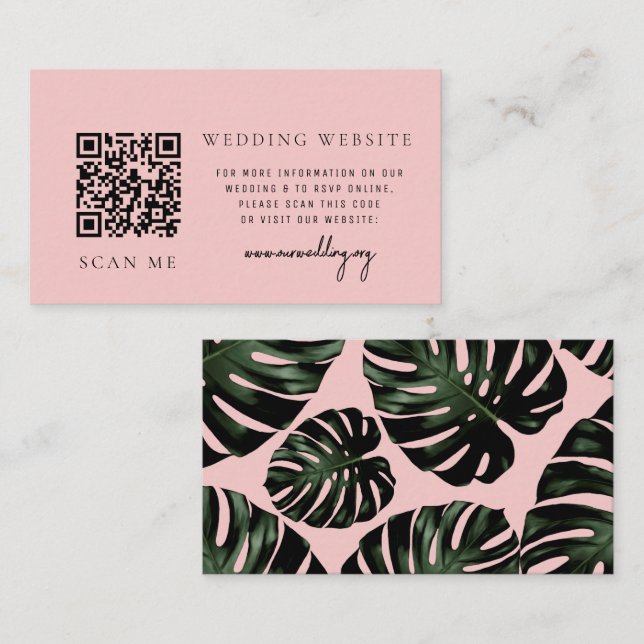Carte D'accompagnement Site Web de Mariage Rose Tropical code QR RSVP (Devant / Derrière)