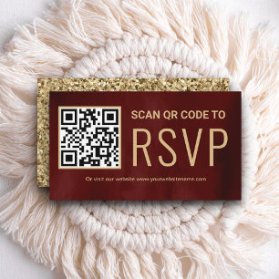 Carte D'accompagnement Site Web de Mariage RSVP Code QR Or Marron en Lign