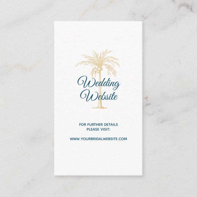 Carte D'accompagnement Site Web de mariage Tropical Blue Gold Palm Tree B (Devant)
