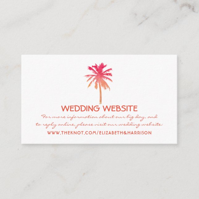Carte D'accompagnement Site Web de mariage tropical Sunset Palm Tree Beac (Devant)