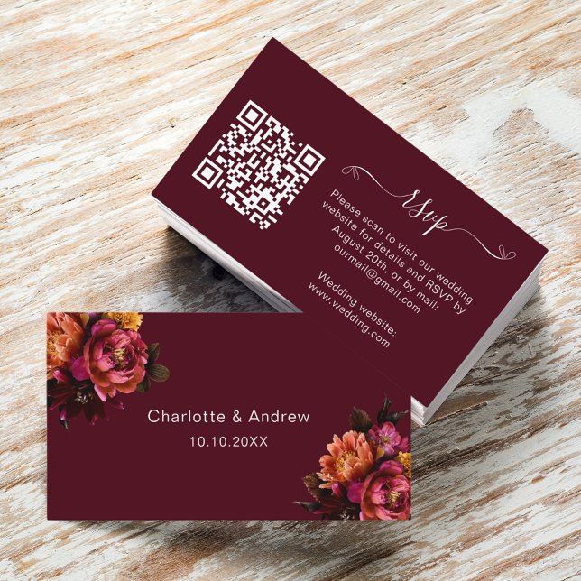 Carte D'accompagnement Site web de réponse du mariage Bourgogne code QR R (Créateur téléchargé)
