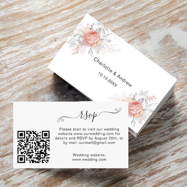 Carte D'accompagnement Site web de réponse du mariage de rose blanc code  (Créateur téléchargé)