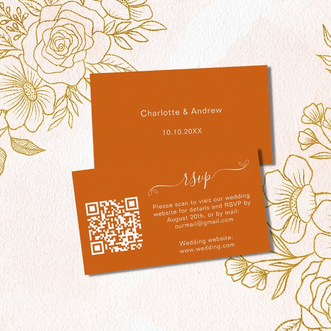 Carte D'accompagnement Site web de réponse mariage orange brûlé code QR R (Créateur téléchargé)