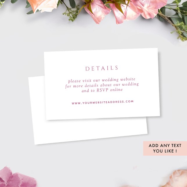 Carte D'accompagnement Site web des détails du Mariage rose et blanc chic (Créateur téléchargé)