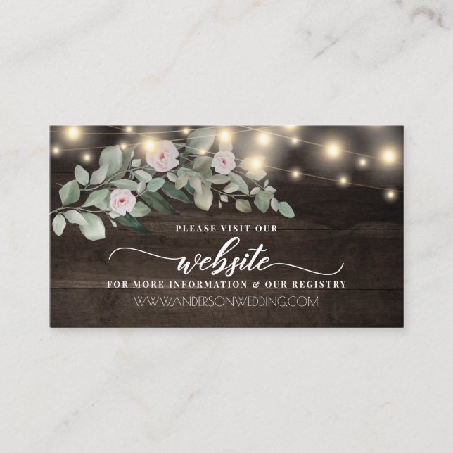 Carte D'accompagnement Site Web du Mariage botanique léger Rustic Wood St (Devant)
