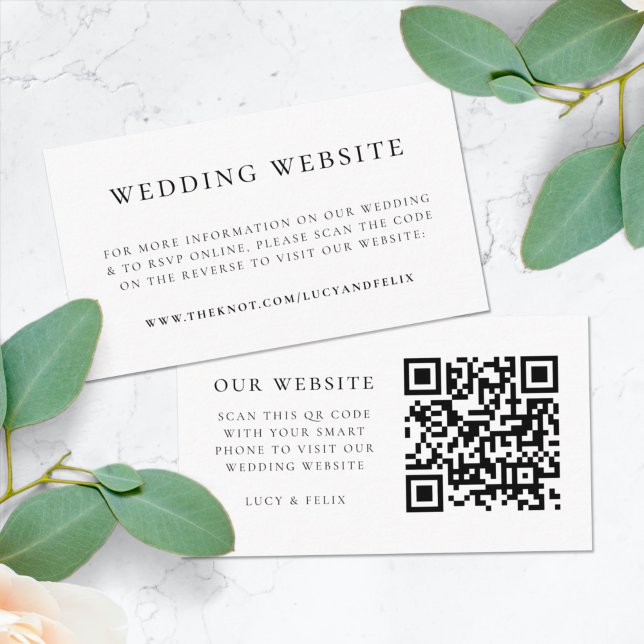 Carte D'accompagnement Site Web du Mariage | Code QR RSVP Élégant Chic (Direct guests seamlessly to your wedding website using this smart scannable enclosure card)