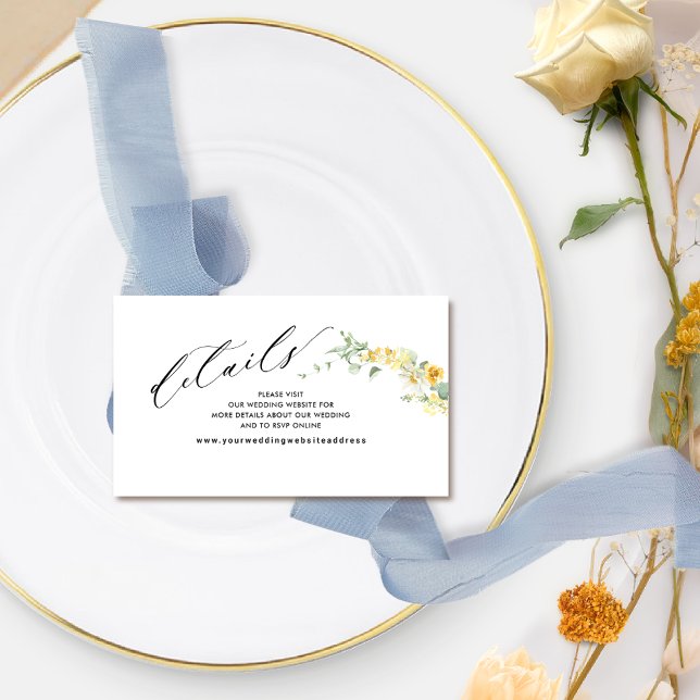 Carte D'accompagnement Site Web du Mariage floral jaune chic / Détails (Créateur téléchargé)