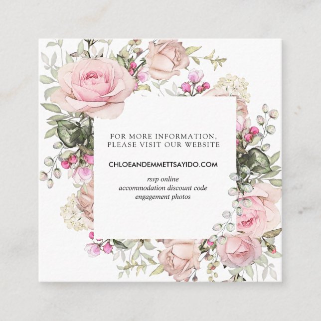 Carte D'accompagnement Site Web du Mariage Floral Rose de Blush (Devant)