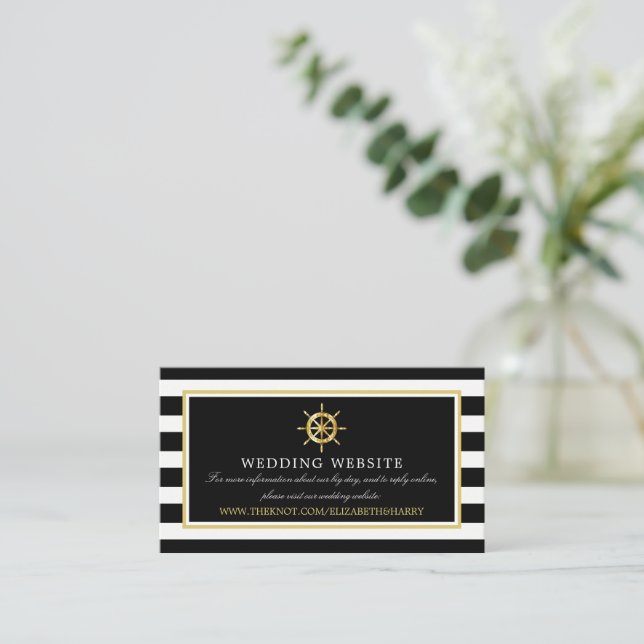 Carte D'accompagnement Site Web du Mariage Nautical Gold Wheel, Black & G (Debout devant)