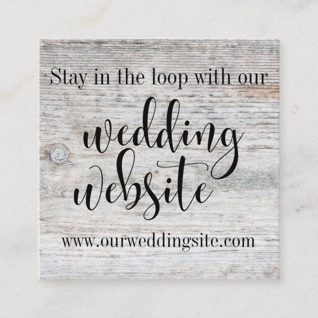 Carte D'accompagnement Site Web du Mariage Rustic Agé Grey Wood & Script (Devant)