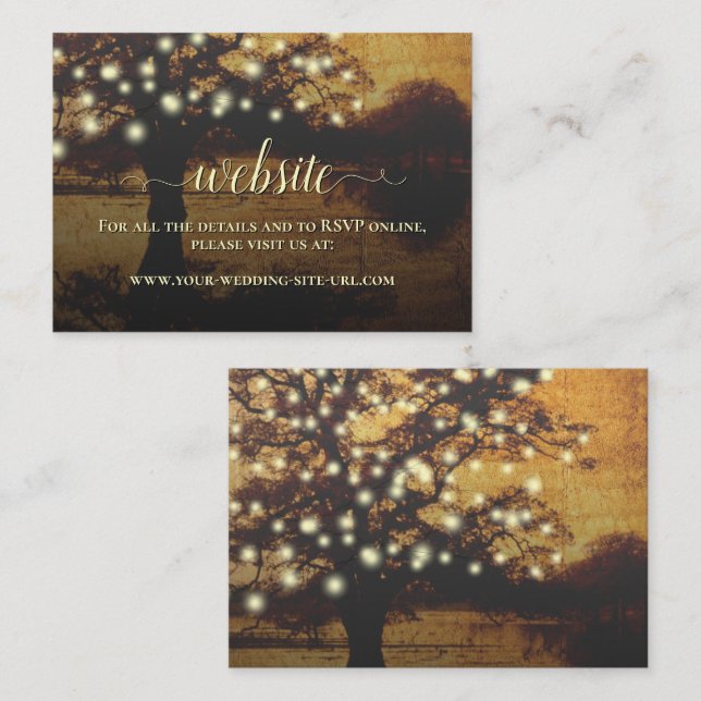 Carte D'accompagnement Site Web du Mariage Rustic Parchment Tree & Lights (Devant / Derrière)