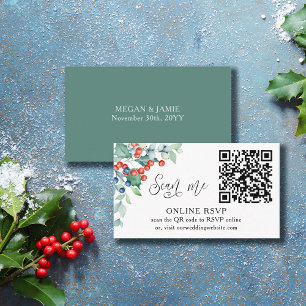 Carte D'accompagnement Site web en ligne RSVP QR Code Winter Berries Mari