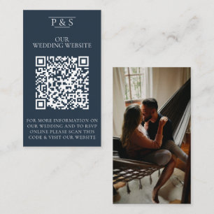 Carte D'accompagnement Site Web Mariage bleu Marine Code QR Photo Rsvp