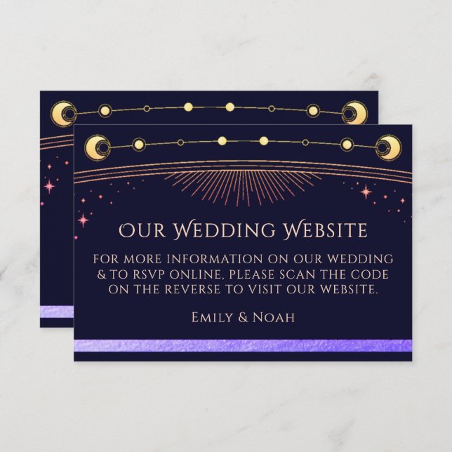 Carte D'accompagnement Site web Mariage céleste arc-en-ciel RSVP QR Code (Devant / Derrière)