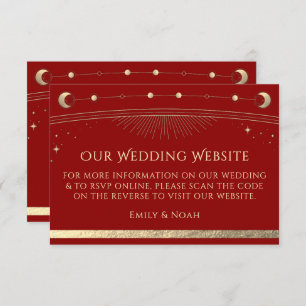 Carte D'accompagnement Site web Mariage céleste rouge foncé RSVP QR Code