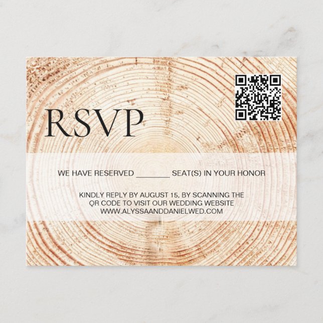 Carte D'accompagnement Site web Mariage de bois rustique QR code rsvp (Devant)