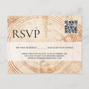 Carte D'accompagnement Site web Mariage de bois rustique QR code rsvp