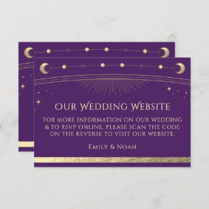 Carte D'accompagnement Site Web Mariage en or violet céleste RSVP QR Code