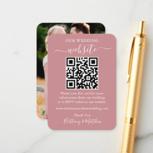 Carte D'accompagnement Site Web Mariage minimaliste Photo QR Dusty Rose