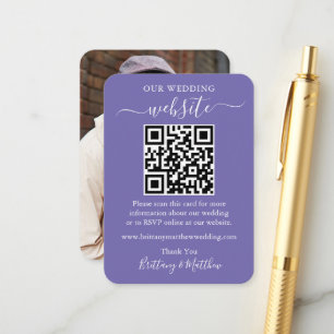 Carte D'accompagnement Site Web Mariage minimaliste Photo QR Periwinkle