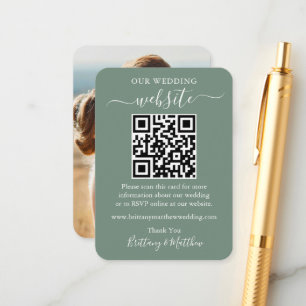 Carte D'accompagnement Site Web Mariage minimaliste Photo QR Sage Green