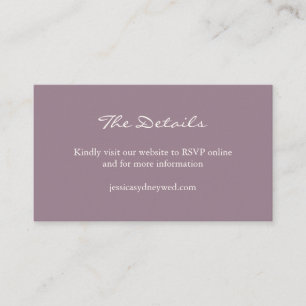 Carte D'accompagnement Site Web minimaliste de Mariage de script violet D