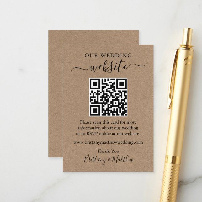 Carte D'accompagnement Site Web minimaliste de Mariage Kraft simple (Devant/Arrière en situation)