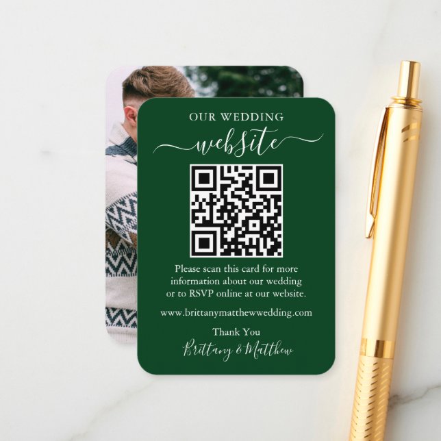 Carte D'accompagnement Site Web minimaliste simple Mariage Photo QR Green (Devant/Arrière en situation)
