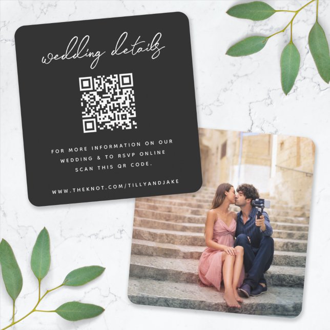 Carte D'accompagnement Site web | QR code Minimum Photo RSVP (Direct guests seamlessly to your wedding website using this elegant QR code photo enclosure card)