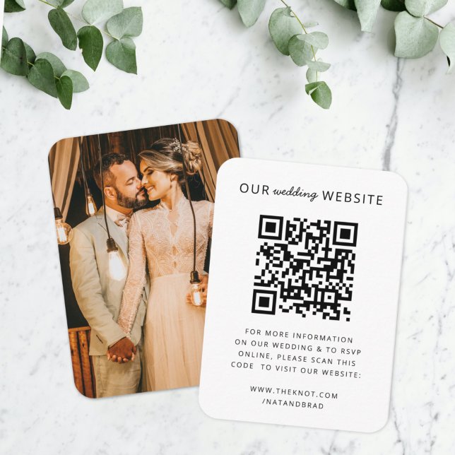 Carte D'accompagnement Site web | QR code Minimum Photo RSVP (Direct guests seamlessly to your wedding website using this QR code photo enclosure card)