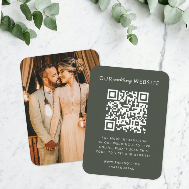 Carte D'accompagnement Site web | QR code Minimum Photo RSVP (Direct guests seamlessly to your wedding website using this QR code photo enclosure card)