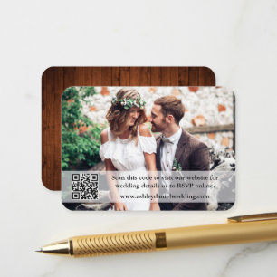 Carte D'accompagnement Site Web Rustic Wood Mariage QR Overlay Photo