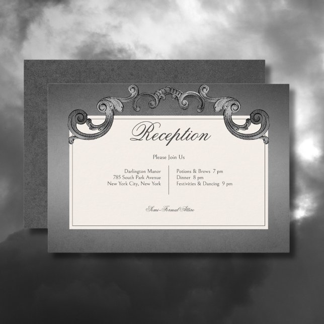Carte D'accompagnement Skeletons sombres gothiques & Réception Coeur Rose (Gothic Dark Skeletons & Rose Heart Wedding Reception Card)