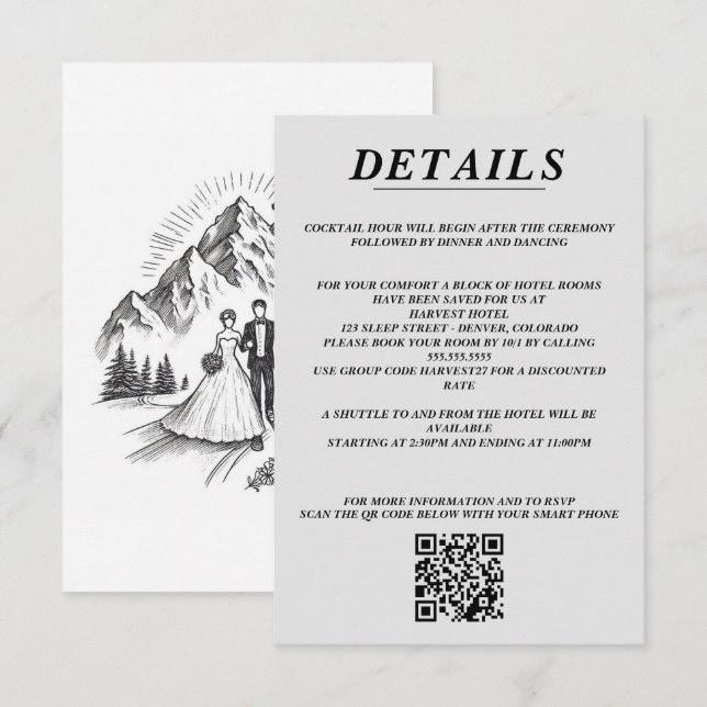 Carte D'accompagnement Ski Couple QR Code et détails (Devant / Derrière)