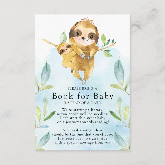Carte D'accompagnement Sloth Baby shower Book for Baby Card (Devant)