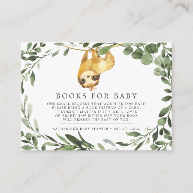 Carte D'accompagnement Sloth Livres Pour Baby Baby shower Card (Devant)