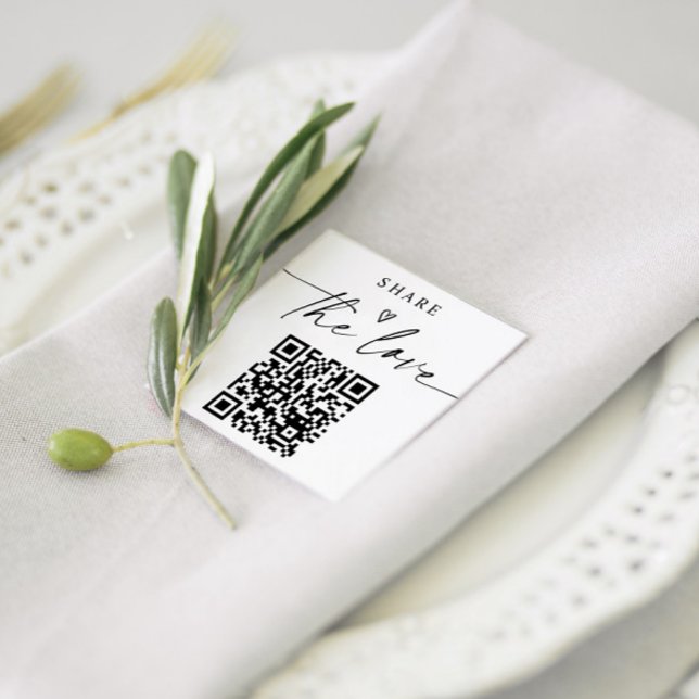 Carte D'accompagnement Small Modern Share the Love Cards with QR Code (Small QR Code Share the Love Cards for Wedding Receptions - Elegant Modern Handwriting)