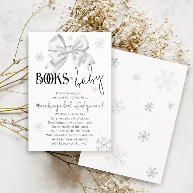 Carte D'accompagnement Snow In Love Bow Winter Books for Baby Shower (Winter wonderland black and white coquette bow snow in love snowflake books for baby shower card)